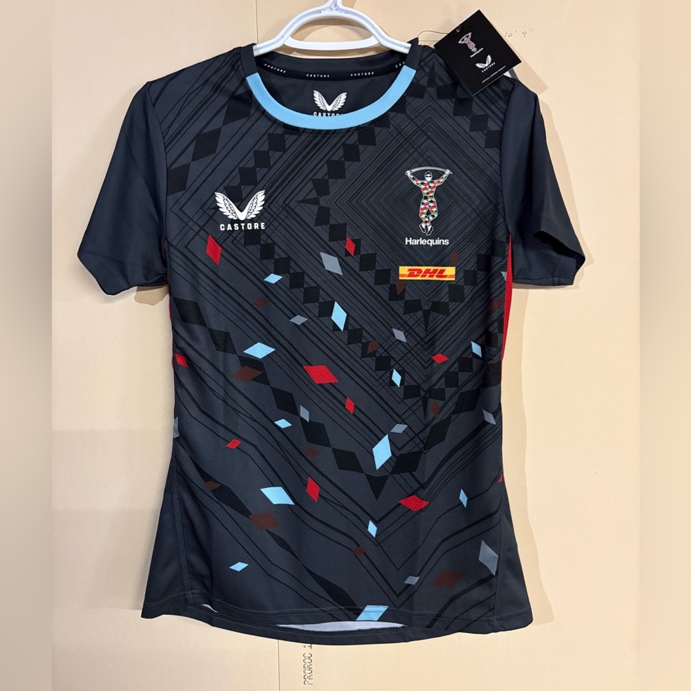 NWT DHL Castore Women's Harlequins Short Sleeve Tee - Black and Blue